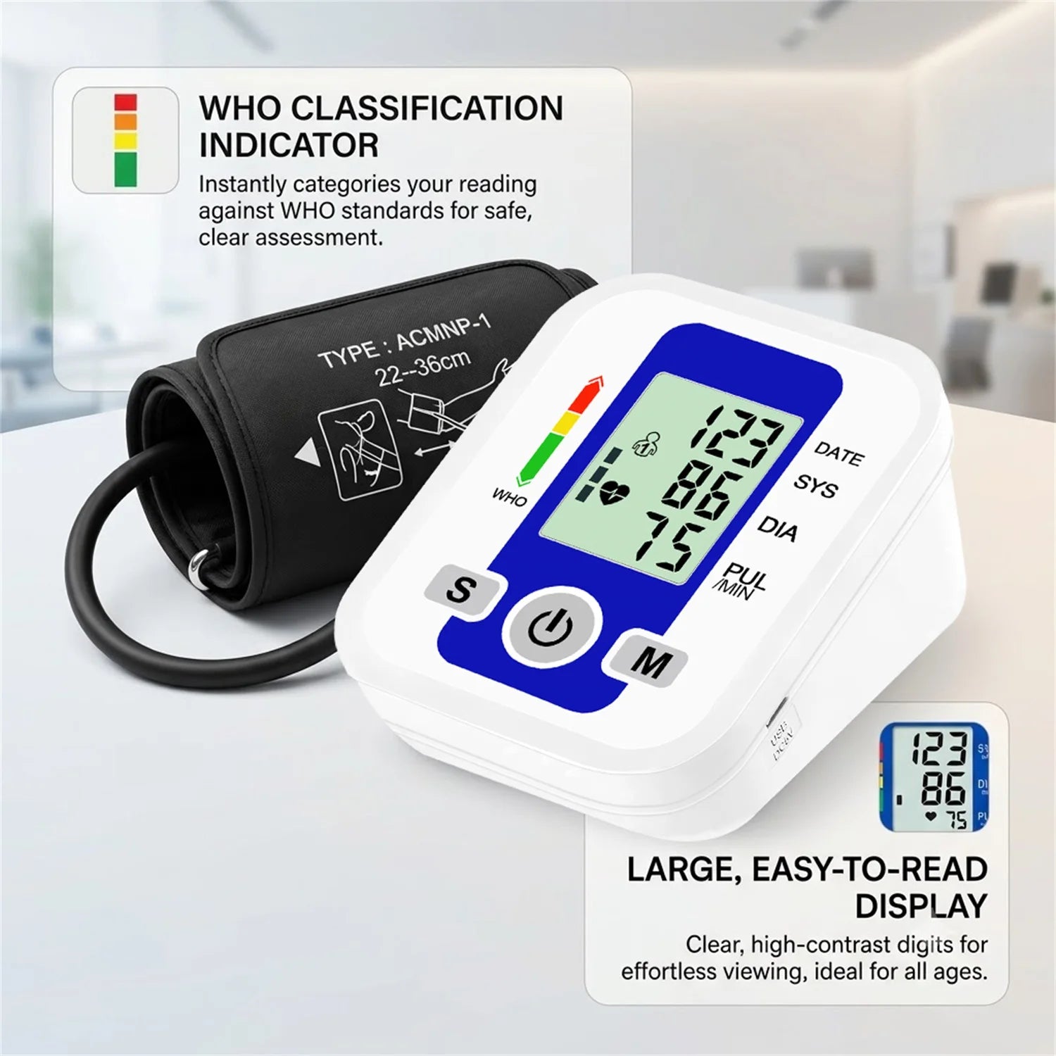 Automatic Upper Arm Digital Blood Pressure Monitor Meter