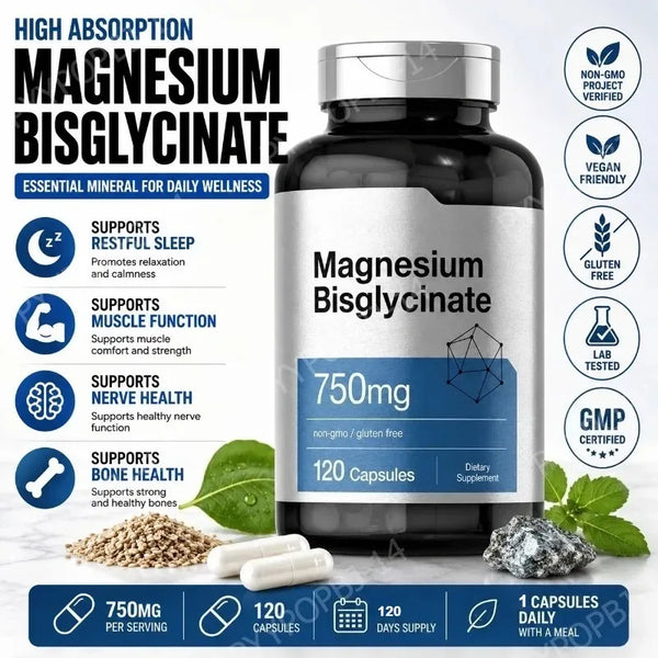 Magnesium Bisglycinate 750mg Capsules For Relaxation Bone Health