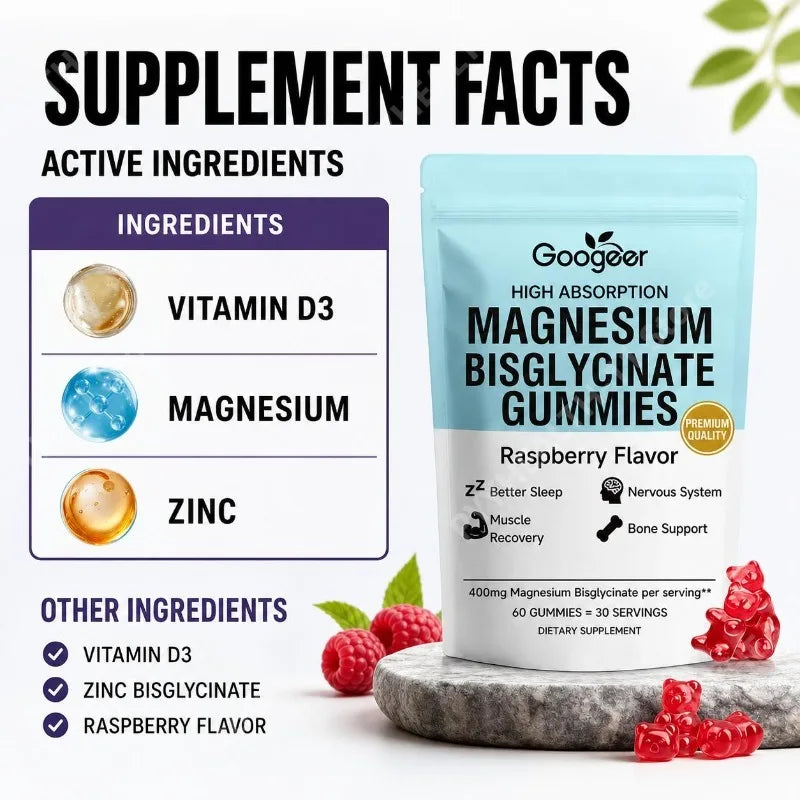 Magnesium Bisglycinate - 60 Raspberry Gummies