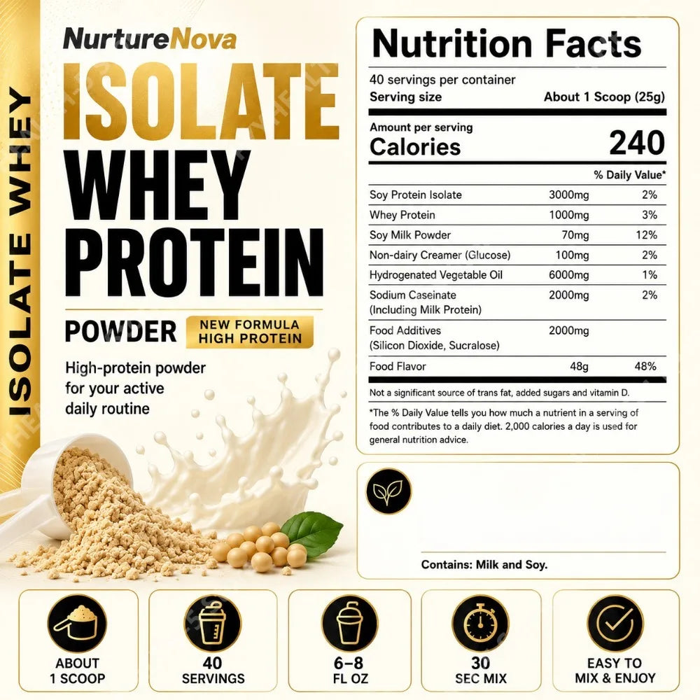 1kg Whey Protein Isolate Powder Vanilla 40 Servings