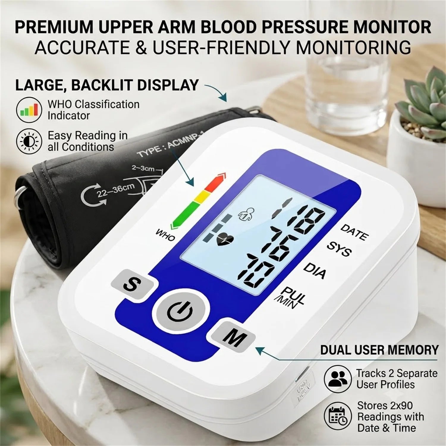 Automatic Upper Arm Digital Blood Pressure Monitor Meter