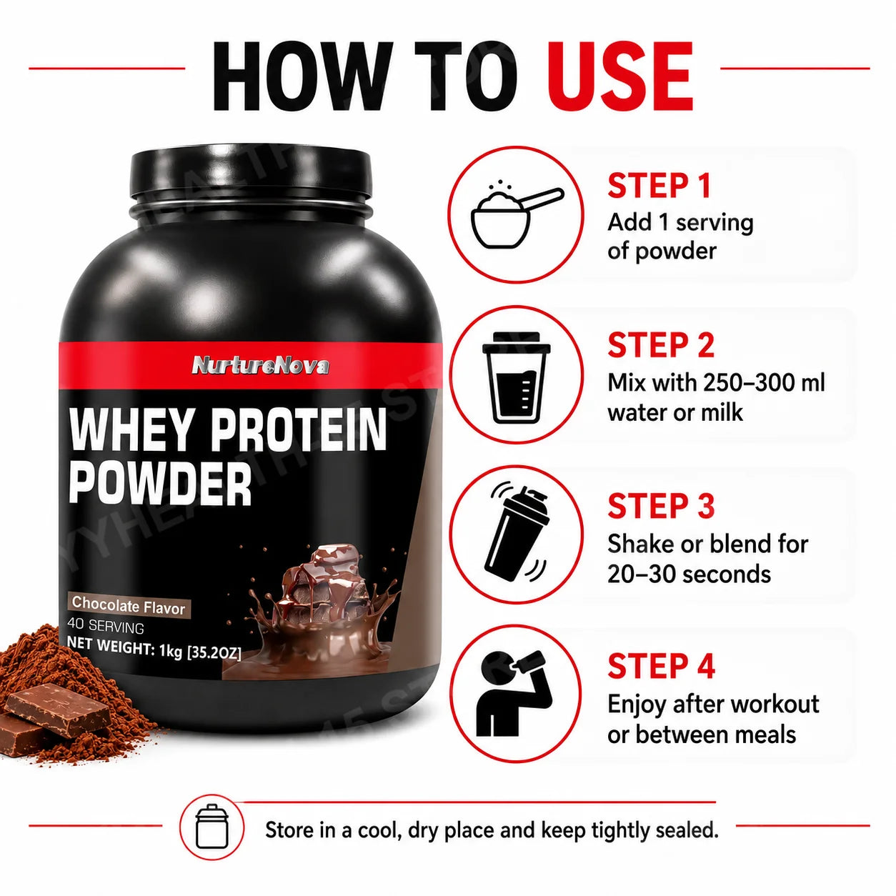Whey Protein Powder Multiple Flavors 40 Servings