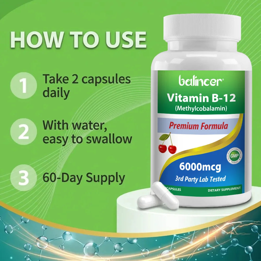 Vitamin B12 6000mcg Capsules For Energy Nervous Support