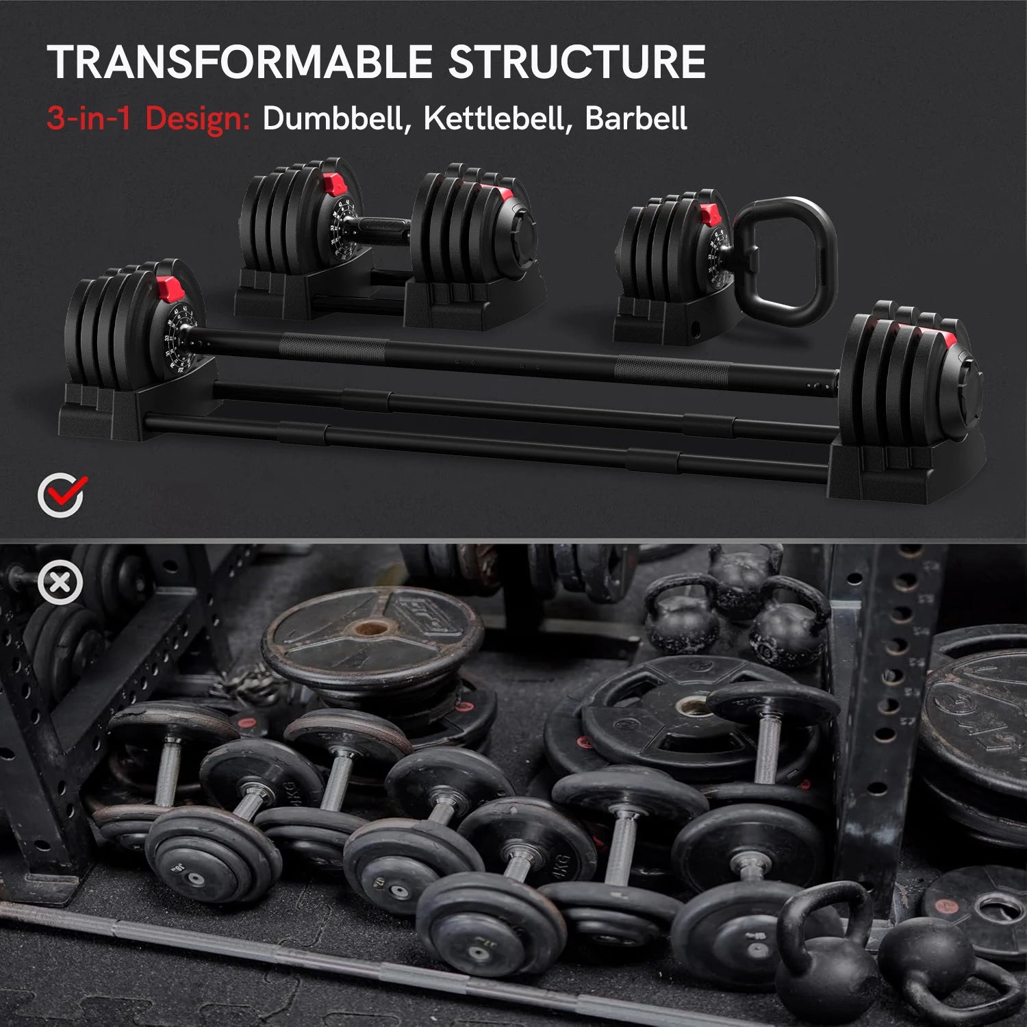 Adjustable 3 In 1 Dumbbell Barbell Kettlebell