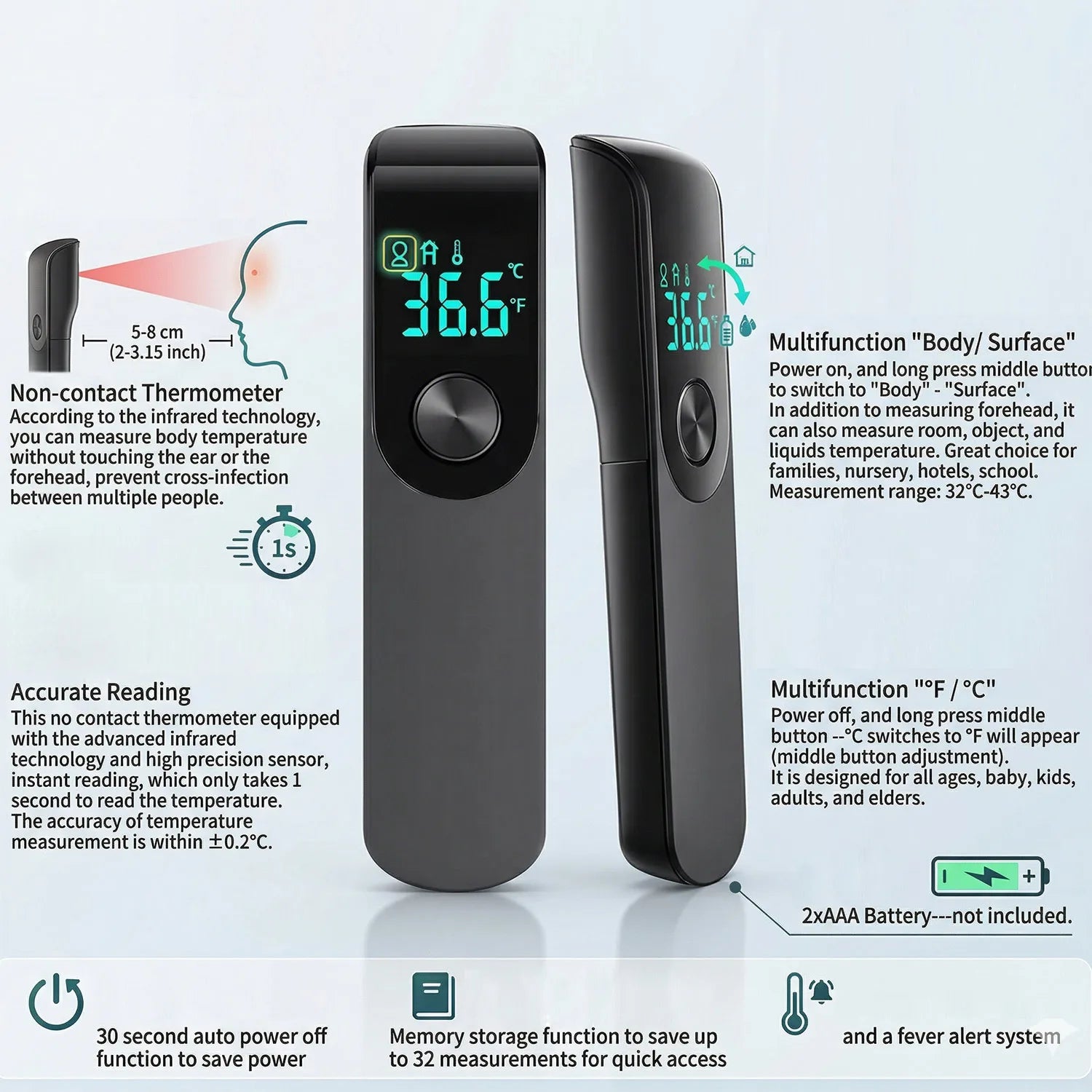 Medical Infrared Non Contact Fever Thermometer With Oximeter