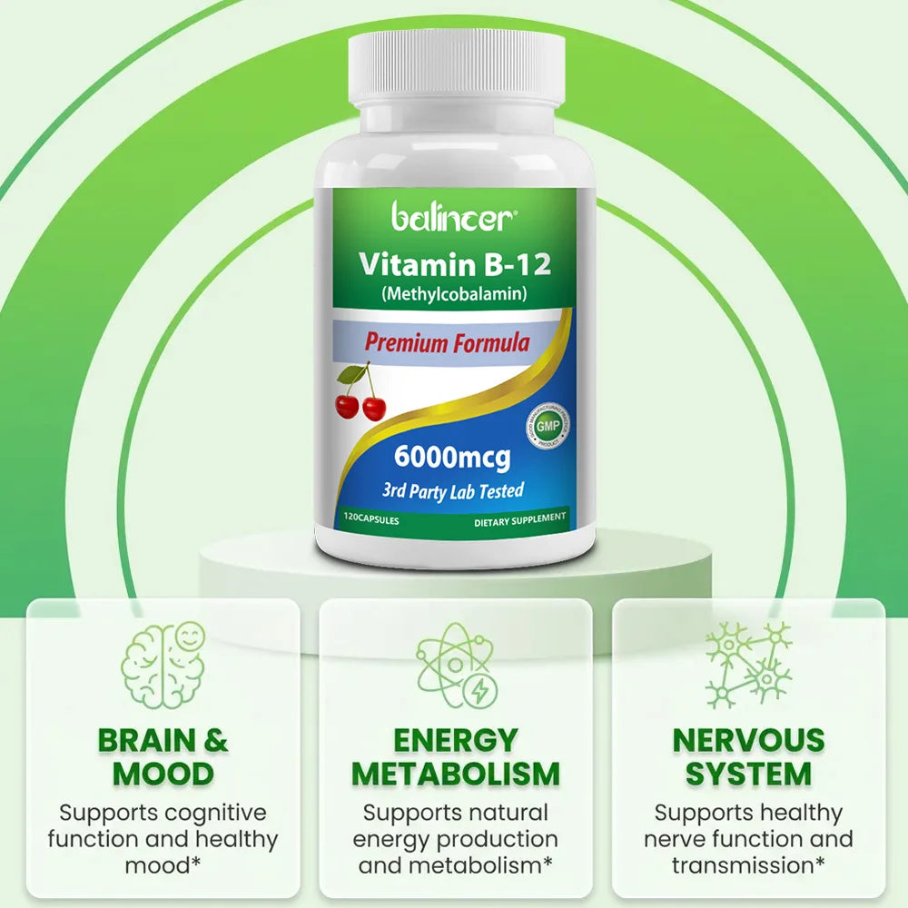 Vitamin B12 6000mcg Capsules For Energy Nervous Support