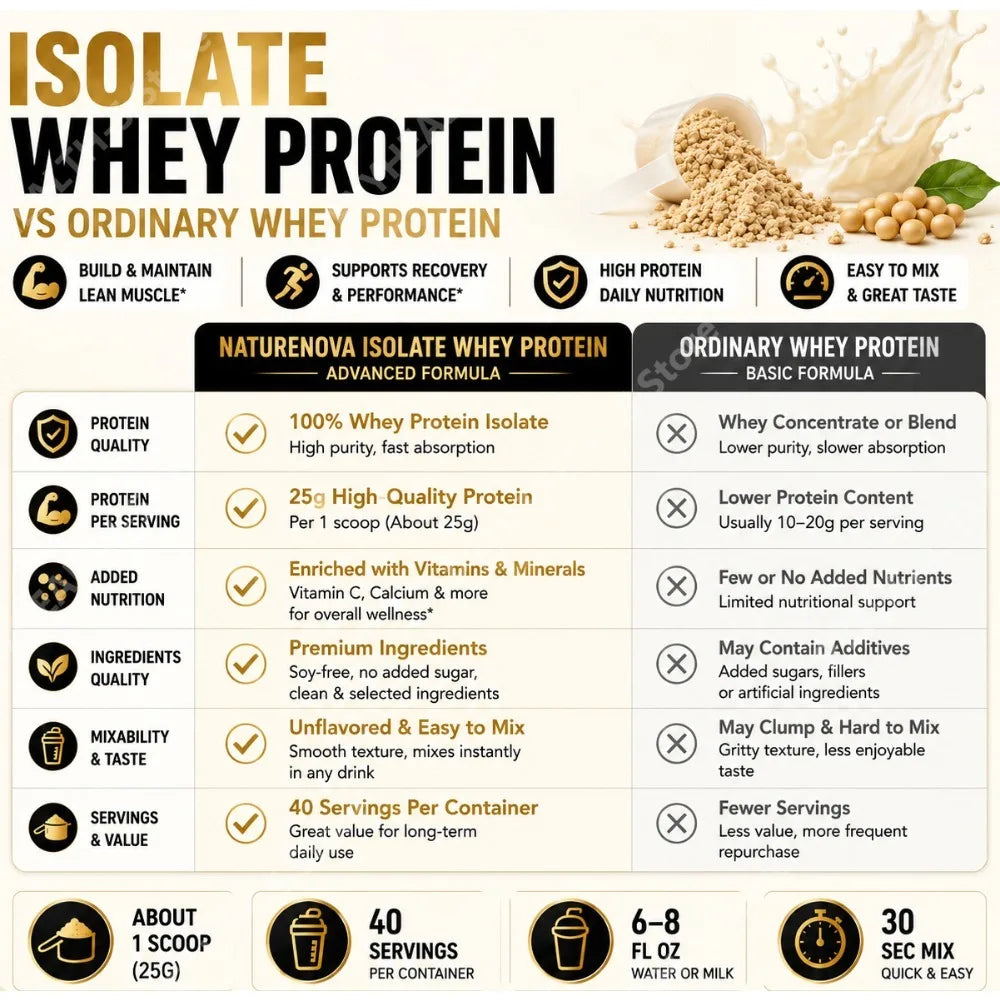 1kg Whey Protein Isolate Powder Vanilla 40 Servings