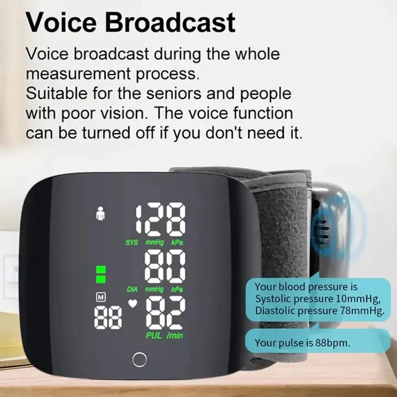 Black Digital Wrist Blood Pressure Heart Rate Monitor