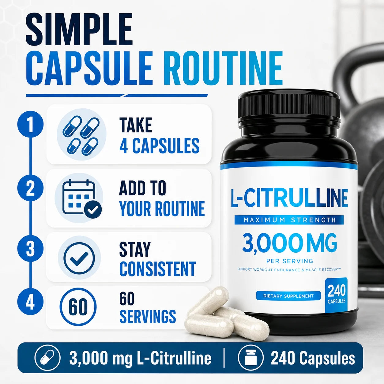 L Citrulline 3000mg Vegan Supplement For Workout Recovery