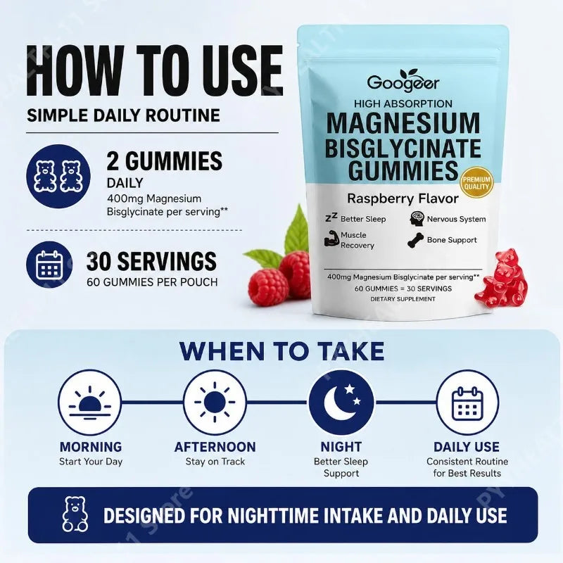 Magnesium Bisglycinate - 60 Raspberry Gummies