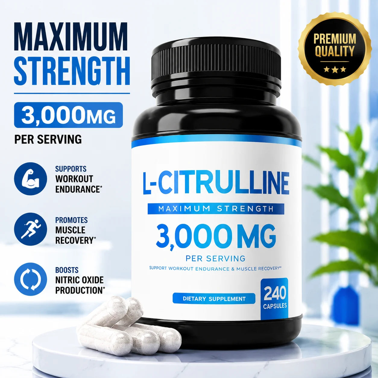 L Citrulline 3000mg Vegan Supplement For Workout Recovery