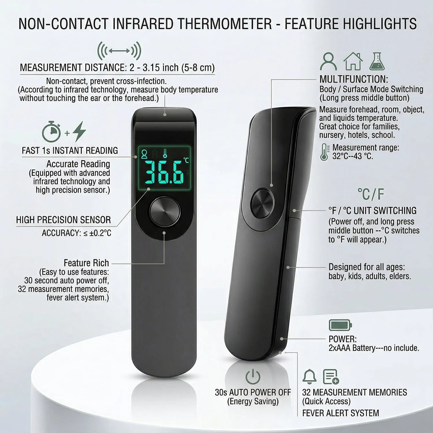 Medical Infrared Non Contact Fever Thermometer With Oximeter