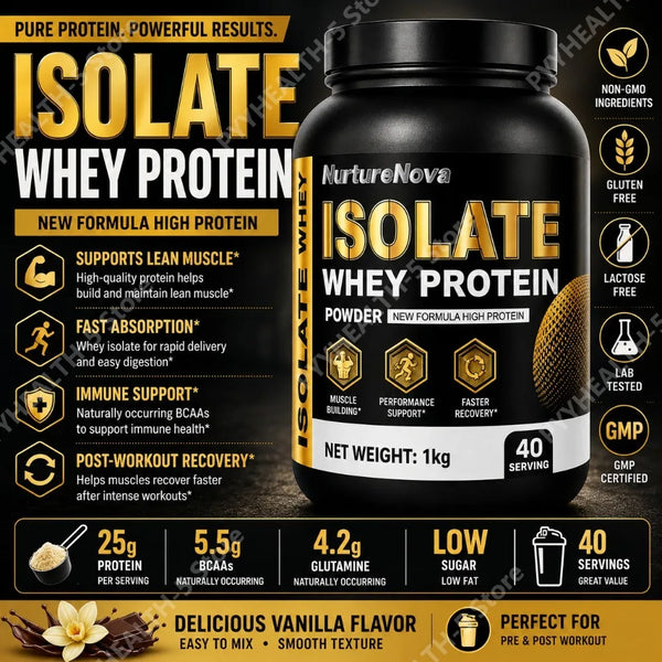 1kg Whey Protein Isolate Powder Vanilla 40 Servings