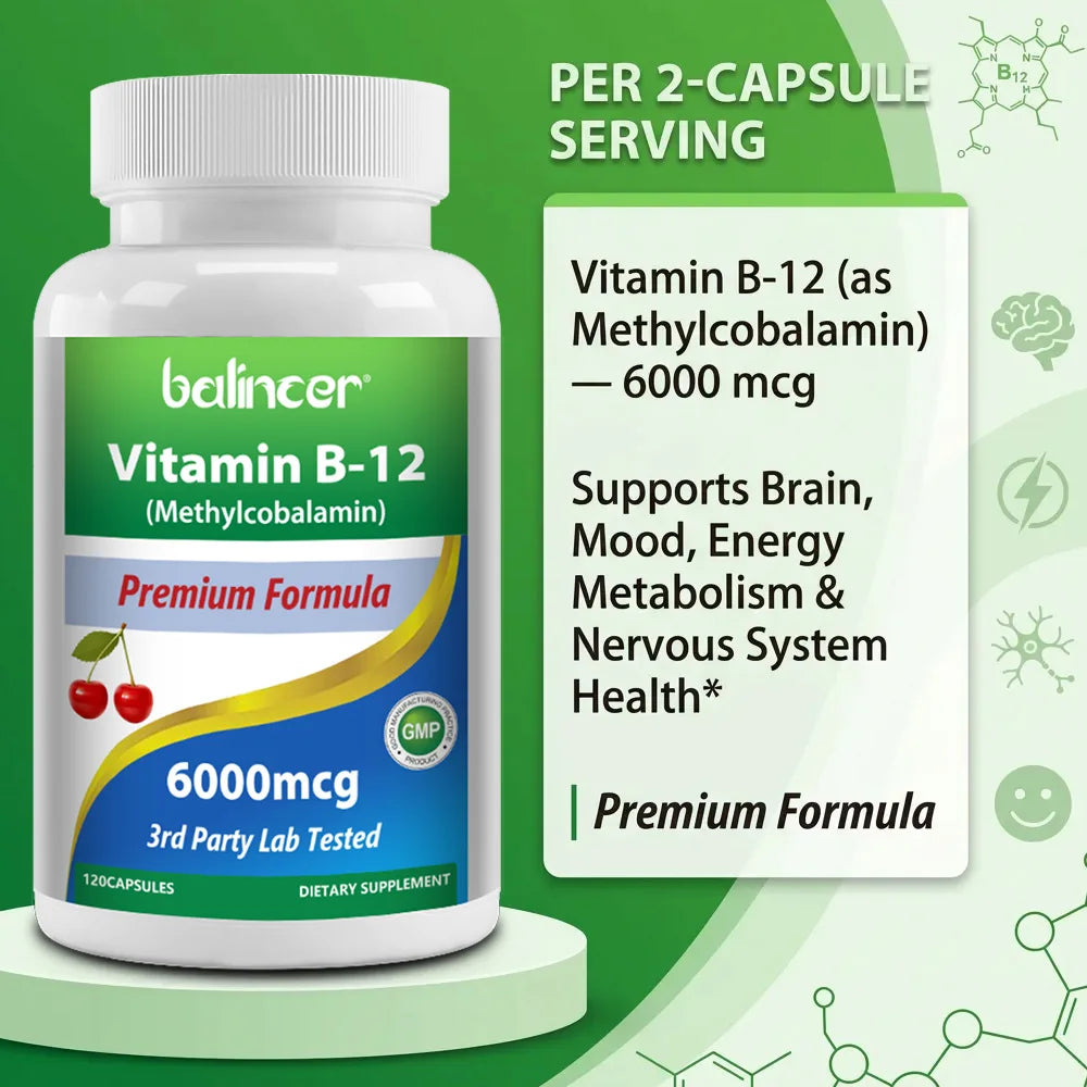 Vitamin B12 6000mcg Capsules For Energy Nervous Support