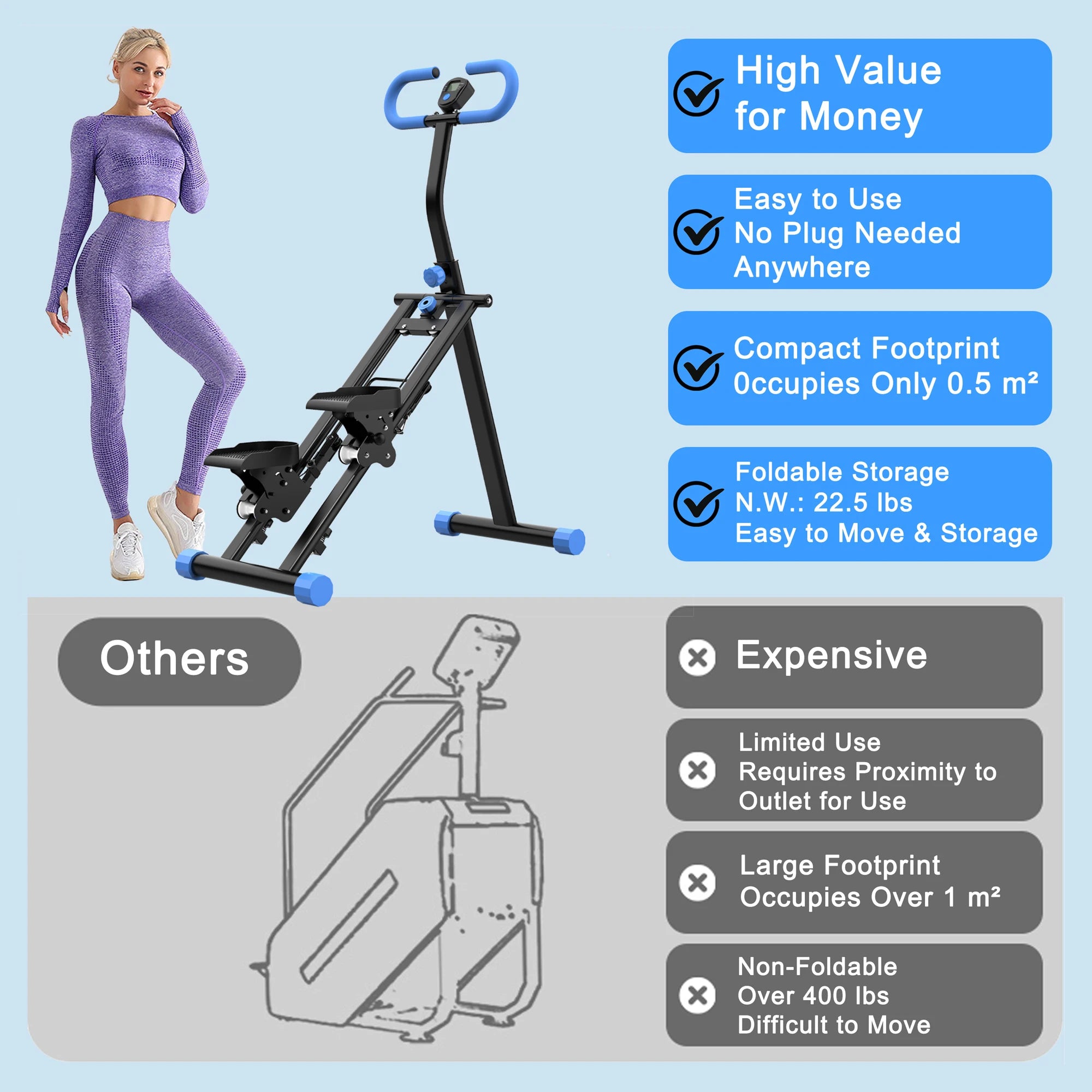 Foldable Vertical Climber With Adjustable Handlebars Home Gym
