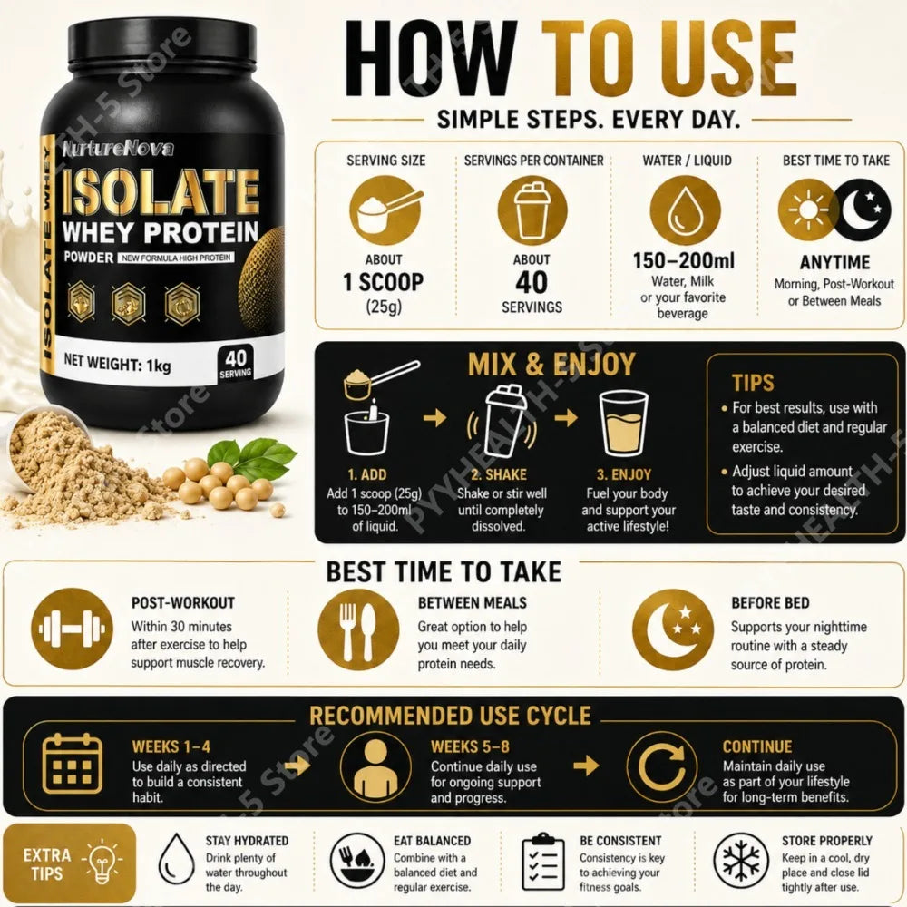 1kg Whey Protein Isolate Powder Vanilla 40 Servings