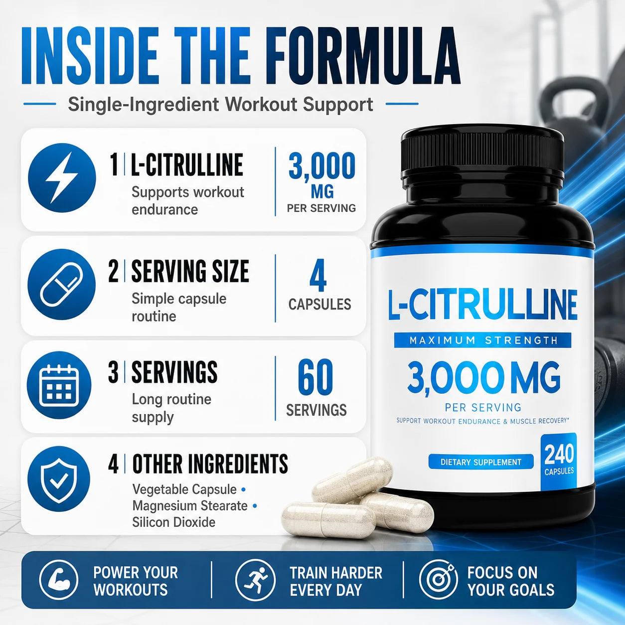 L Citrulline 3000mg Vegan Supplement For Workout Recovery