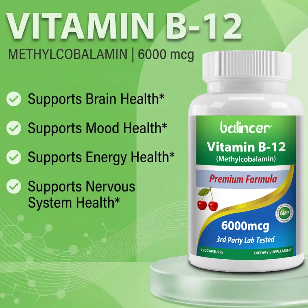 Vitamin B12 6000mcg Capsules For Energy Nervous Support
