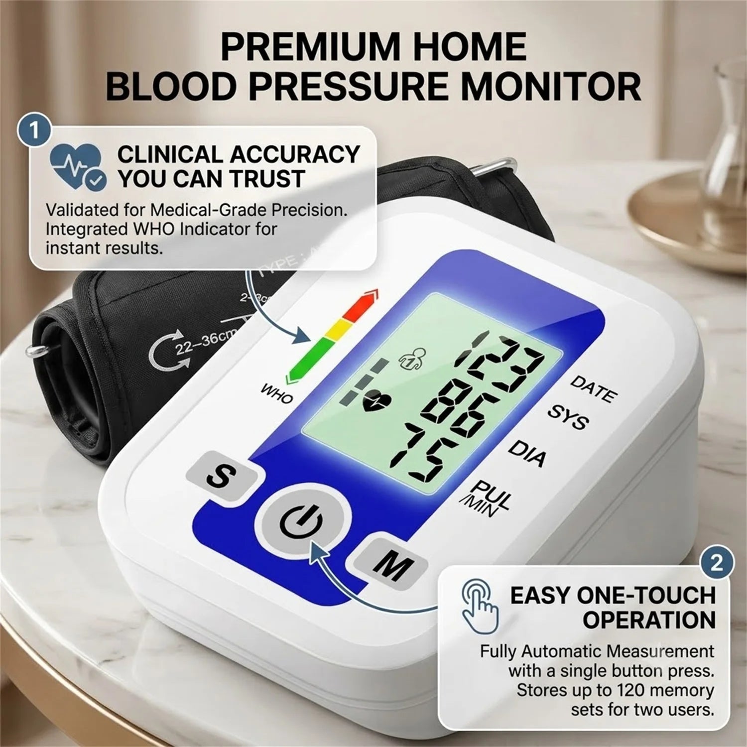 Automatic Upper Arm Digital Blood Pressure Monitor Meter