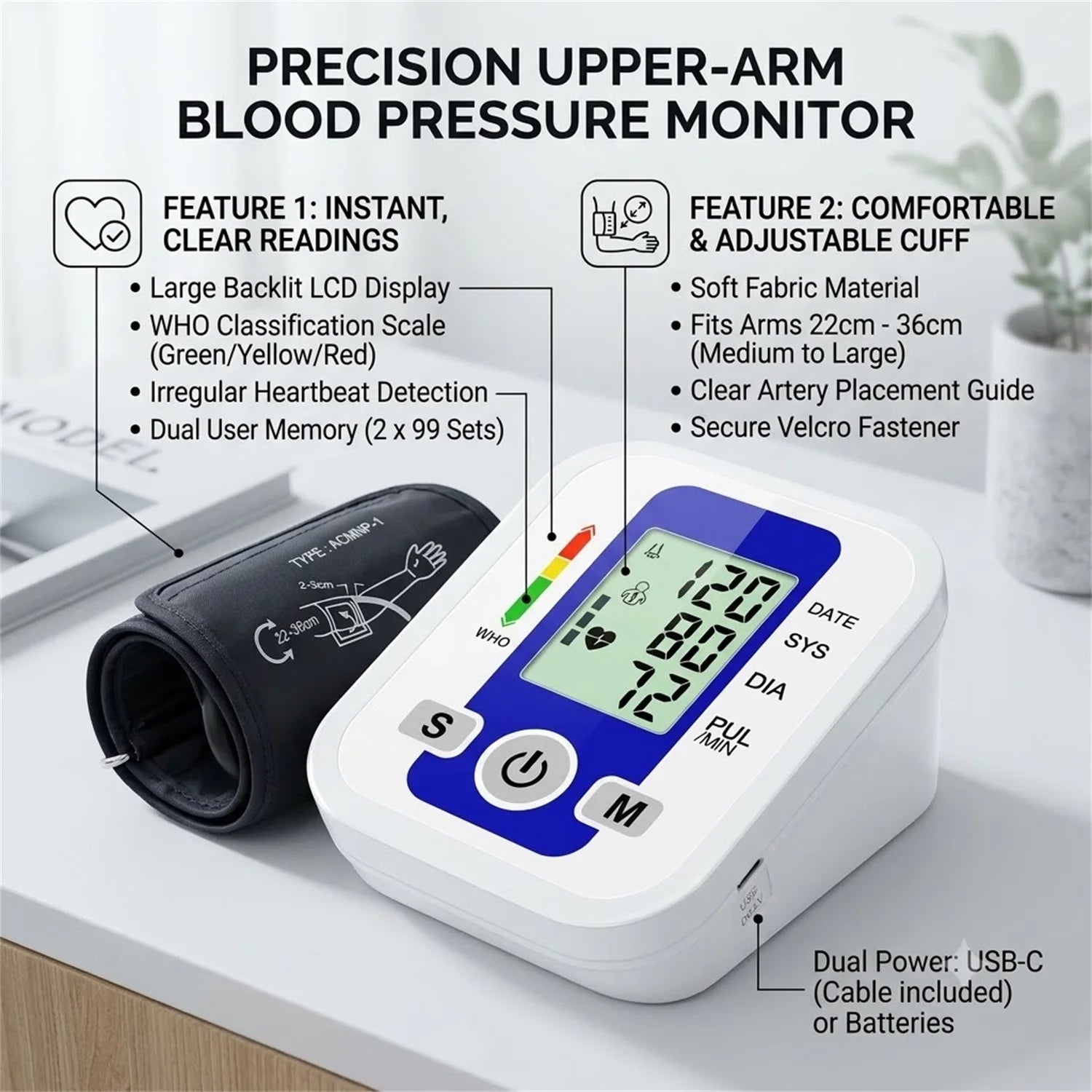 Automatic Upper Arm Digital Blood Pressure Monitor Meter