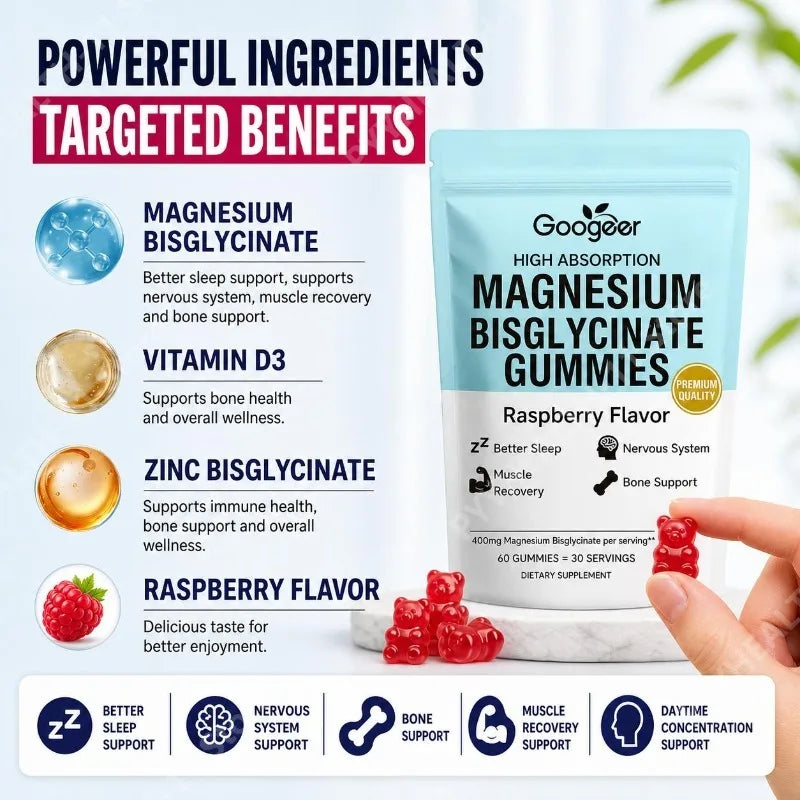 Magnesium Bisglycinate - 60 Raspberry Gummies